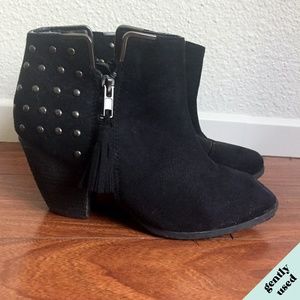 VEGAN Suede Black Studded Western Ankle Boots